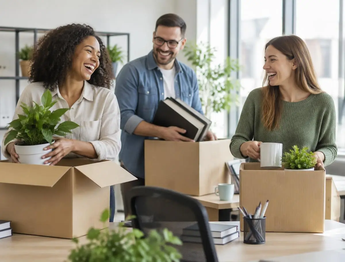 Coworkers packing up their office for a move