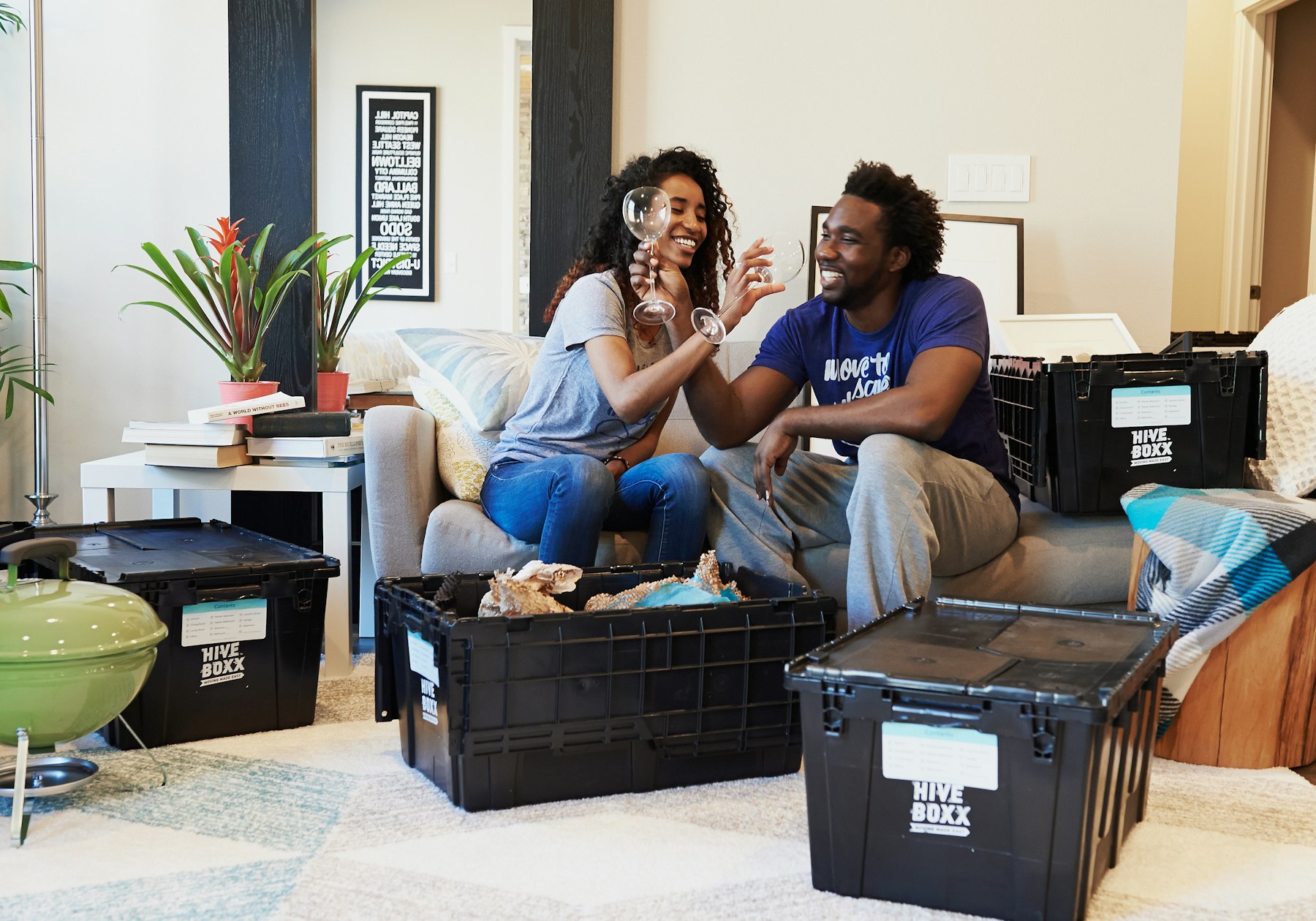 Moving boxes arranged in a home